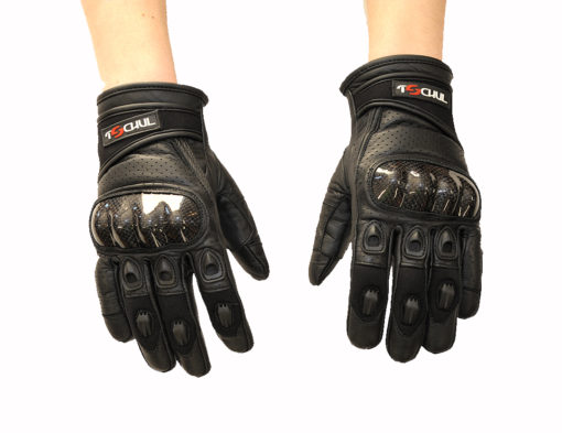 Rękawice skórzane motocyklowe Tschul model 306 kolor czarne krótkie