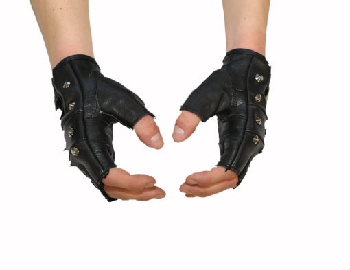 Rękawice skórzane motocyklowe bez palców z ćwiekami kolor czarne